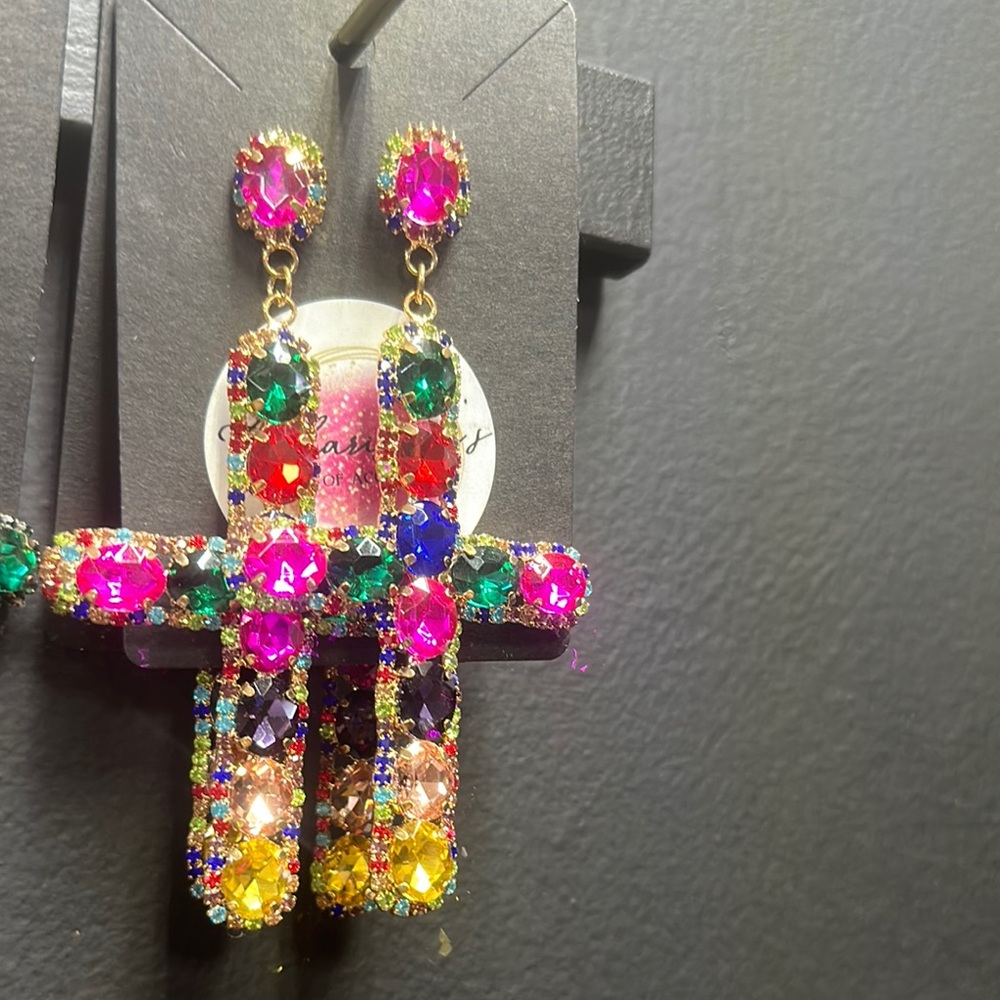Colorful Crystal Cross Earrings